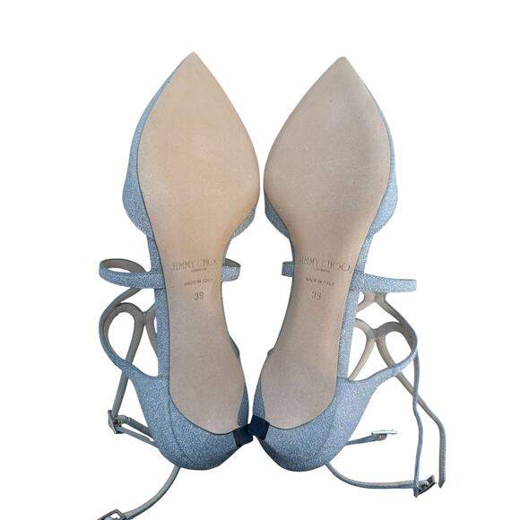 Jimmy Choo Lancer 35 Silver Glitter Pointed Toe Kitten Heel 39 - Picture 6 of 10